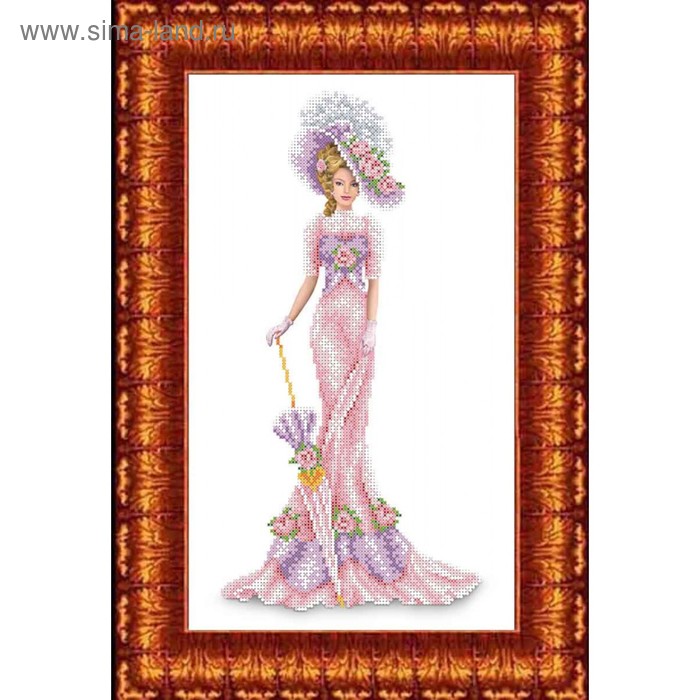 Ткань схема для бисера и креста «Дама в розовом»