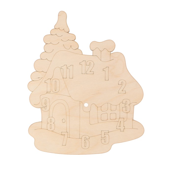 Основа для часов для декора "Домик с елочкой" из фанеры 29х23,5 см