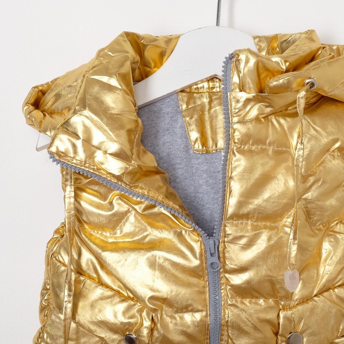 Жилет для девочки с капюшоном, с клапанами, желтое золото, рост 92-98 см