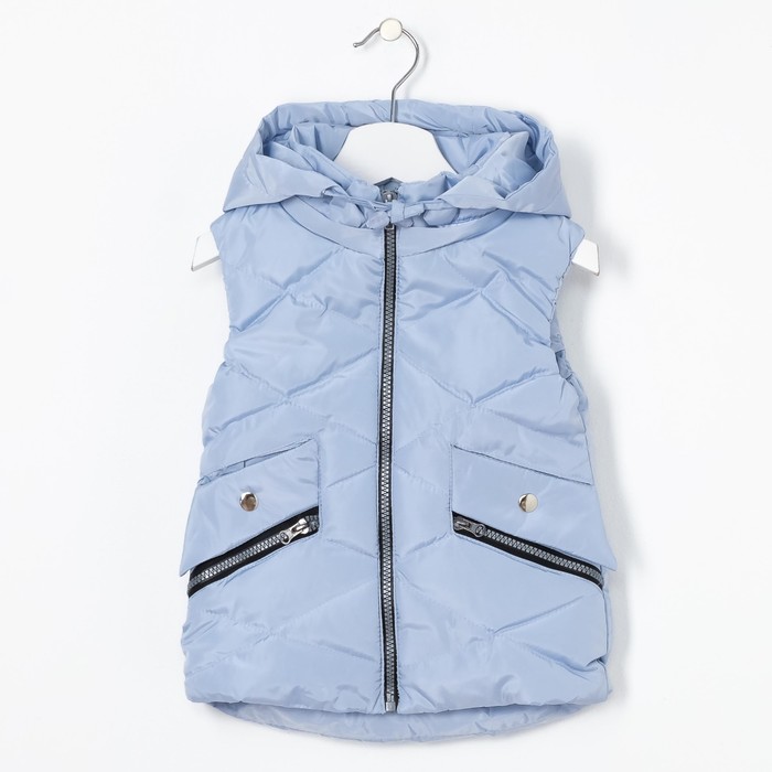Жилет для девочки с капюшоном, голубой, рост 128-134 (34)