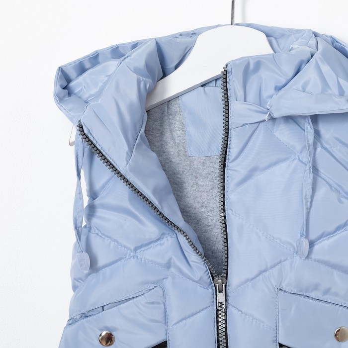 Жилет для девочки с капюшоном, голубой, рост 128-134 (34)