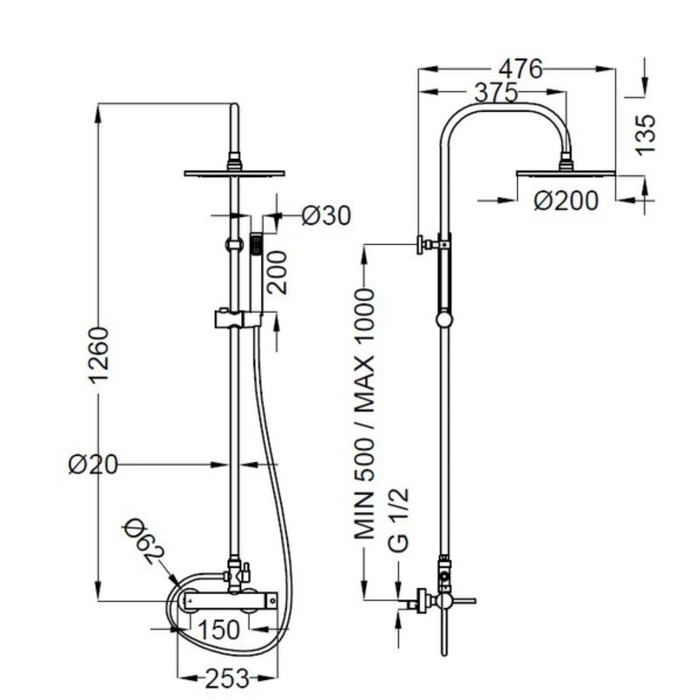 Душевая стойка Zipponi, со смесителем и ручной лейкой в комплекте, цвет хром
