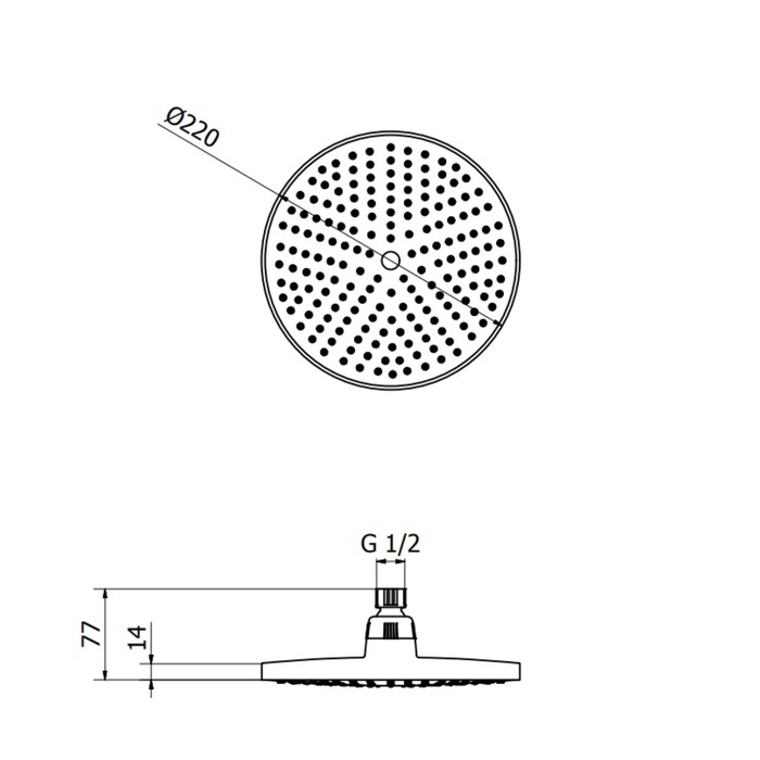 Круглая лейка Zipponi, D=220 мм, для верхнего душа, цвет хром