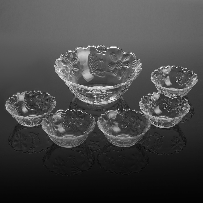 Набор салатников "Цветение", 7 шт: 1 шт 1,2 л (22х9 см), 6 шт 250 мл (12х5 см)