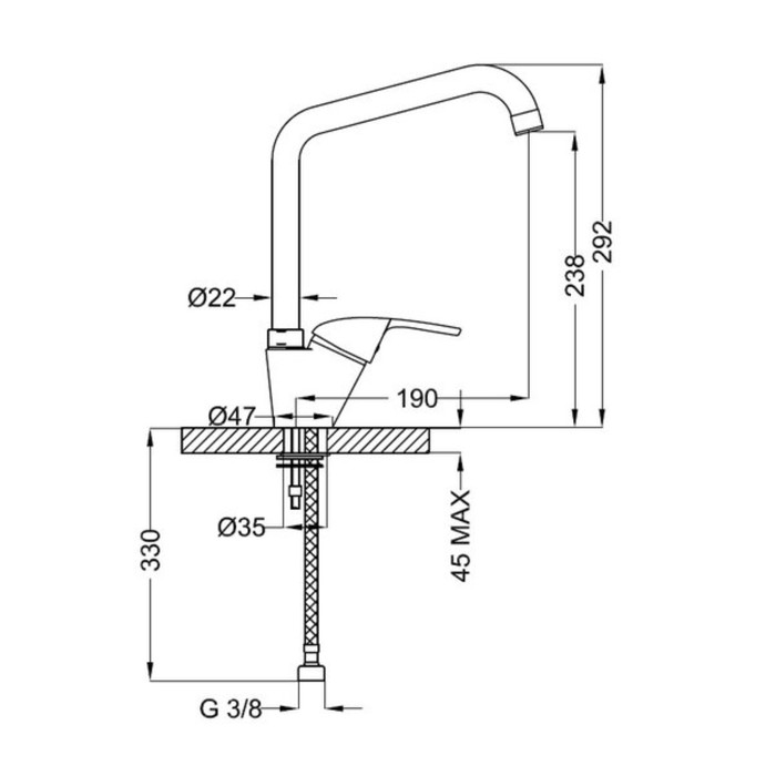 Смеситель для кухни Zipponi ARA, с L-изливом, цвет хром