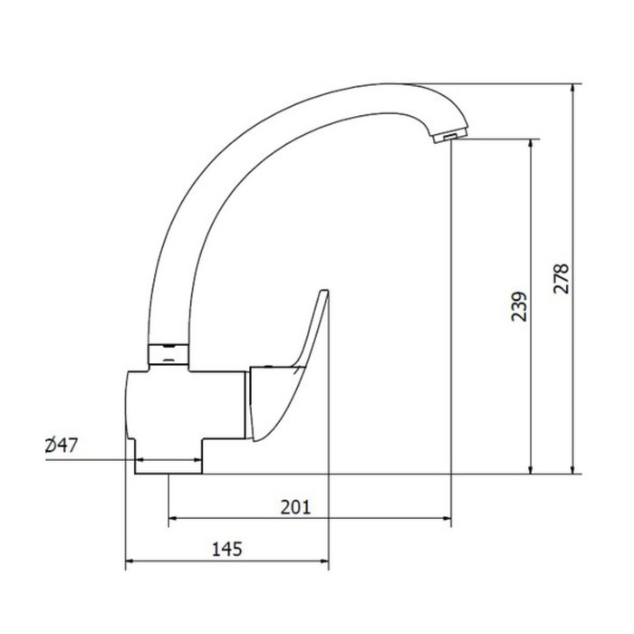 Смеситель для кухни Zipponi ARA, с боковым рычагом, высокий излив, цвет хром