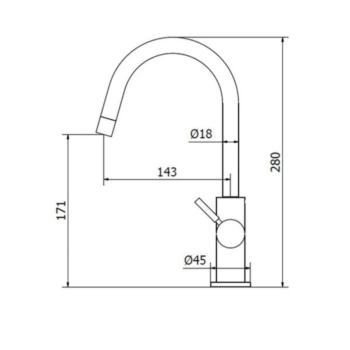 Смеситель для кухни Zipponi DALI35, 1-рычажный с донным клапаном, цвет хром