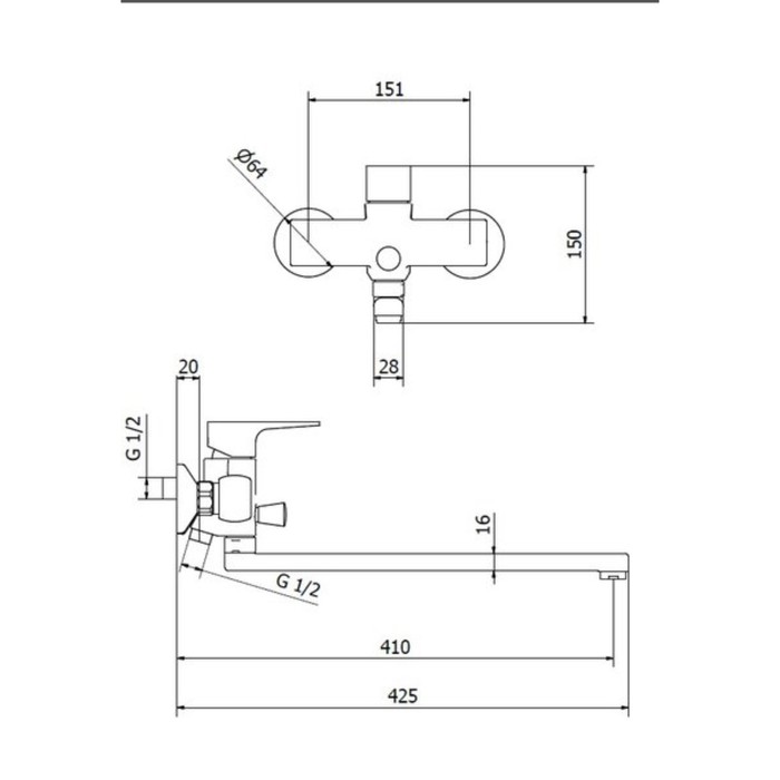 Смеситель для ванны Zipponi MAIA, 1-рычажный с дивертором, излив 350 мм, с ручной лейкой в комплекте