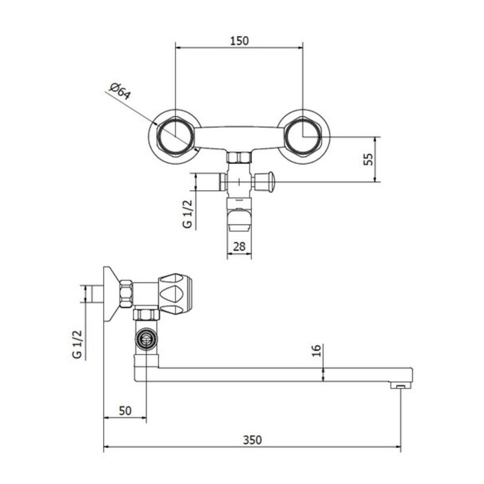 Смеситель для ванны Zipponi MONET, 2-вентильный с дивертором, L-излив, с ручной лейкой в комплекте