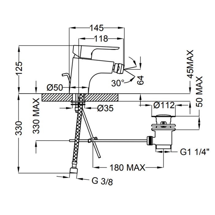 Смеситель для биде Zipponi ZEN, 1-рычажный с донным клапаном, цвет хром