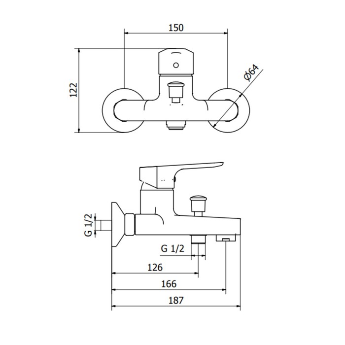 Смеситель для ванны Zipponi ZEN, 1-рычажный, с ручной лейкой в комплекте, цвет хром