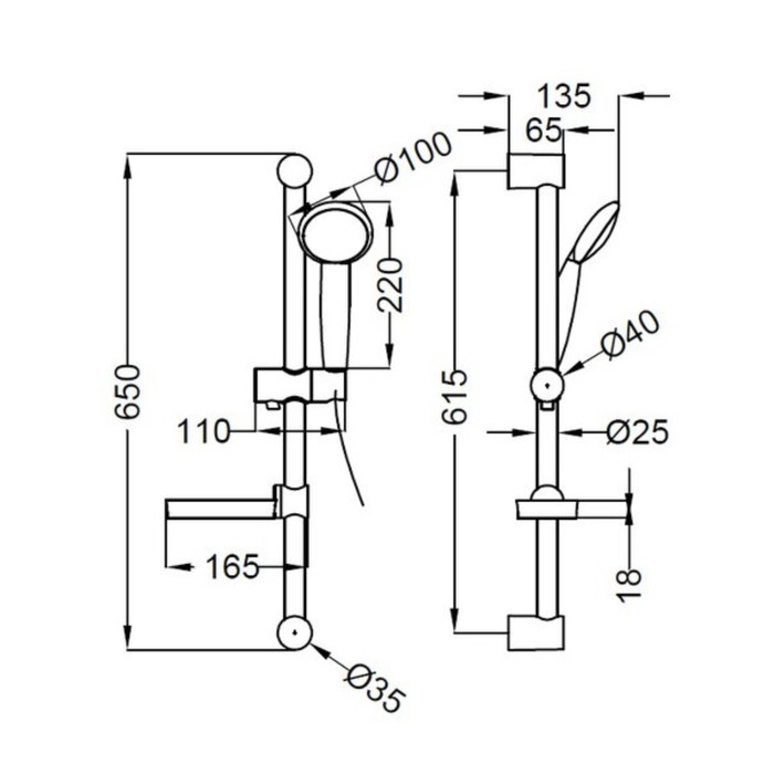 Душевая стойка Zipponi, L=650 мм в комплекте с ручной 3-режимной лейкой и мыльницей