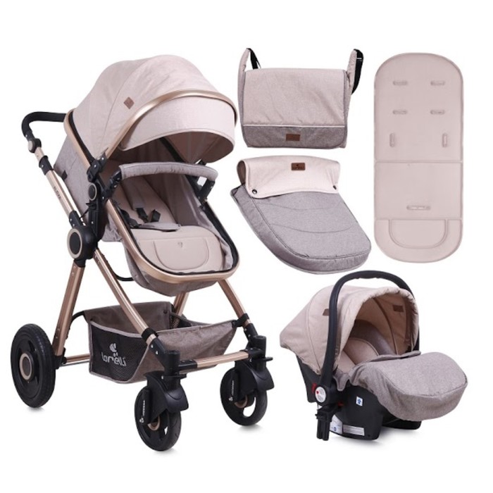 Коляска-трансформер Lorelli Alexa + автолюлька (0-13 кг.)/Бежевый /Beige 1840