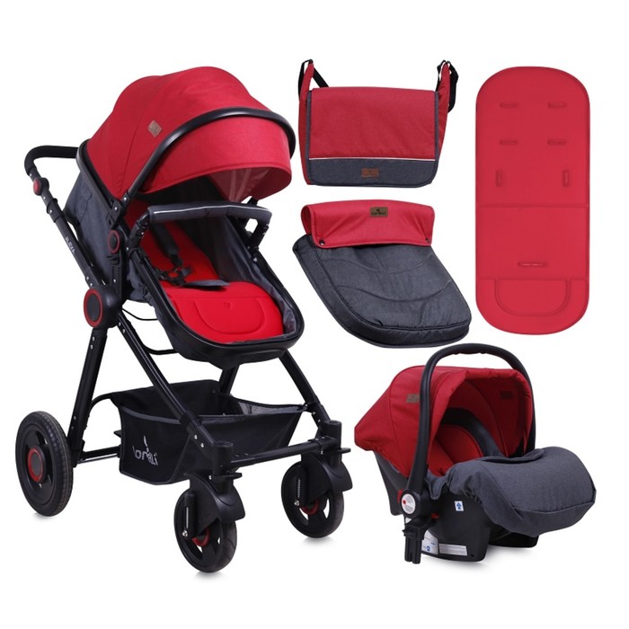 Коляска-трансформер Lorelli Alexa + автолюлька (0-13 кг.)/Чёрно-красный /Black&Red 1800
