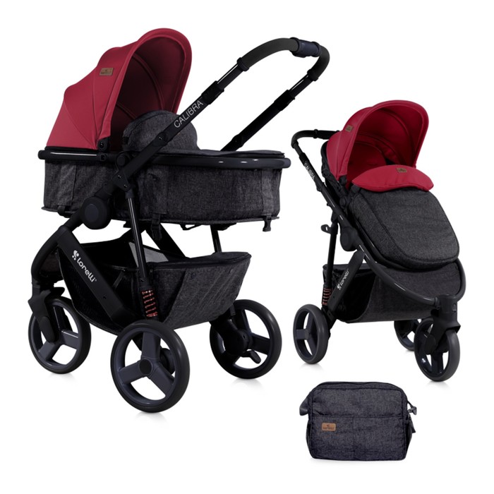 Коляска-трансформер Lorelli Calibra 3 с накидкой на ножки /Чёрно-красный /Black&Red 1800