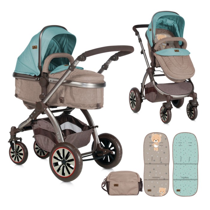 Коляска-трансформер Lorelli Aurora с накидкой на ножки /Бежево-зелён. /Beige&Green Bear 1846 39538