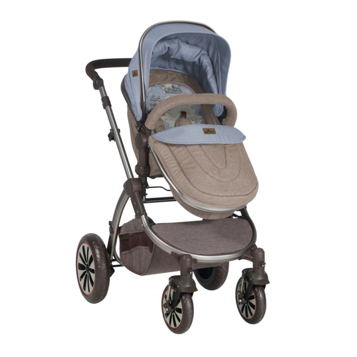 Коляска-трансформер Lorelli Aurora с накидкой на ножки /Бежево-синий /Beige&Blue Maps 1847