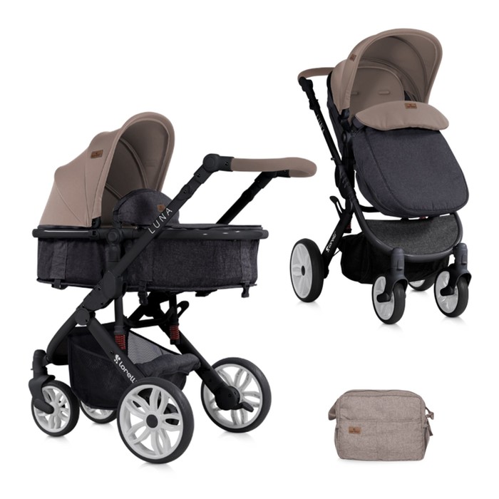 Коляска-трансформер Lorelli Luna с накидкой на ножки /Бежево-чёрный /Beige&Black 1851