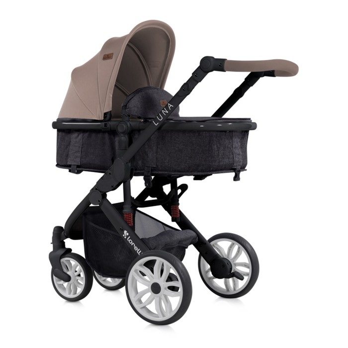 Коляска-трансформер Lorelli Luna с накидкой на ножки /Бежево-чёрный /Beige&Black 1851