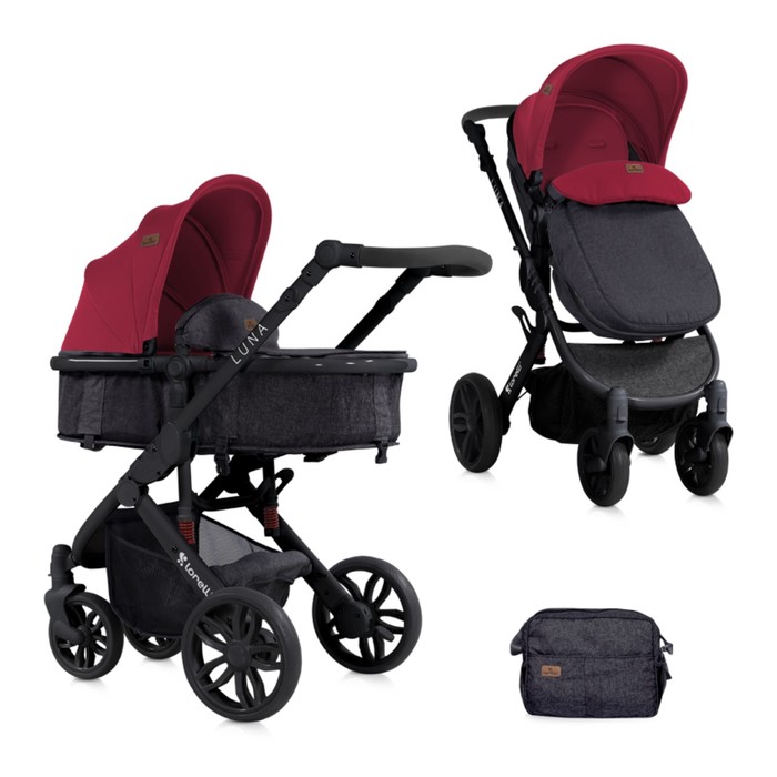 Коляска-трансформер Lorelli Luna с накидкой на ножки /Чёрно-красный /Black&Red 1800