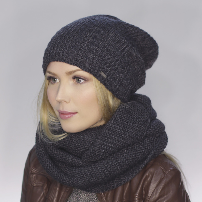 Шапка женская "БУШ" 825205 цвет тёмно-серый, р-р 56-58