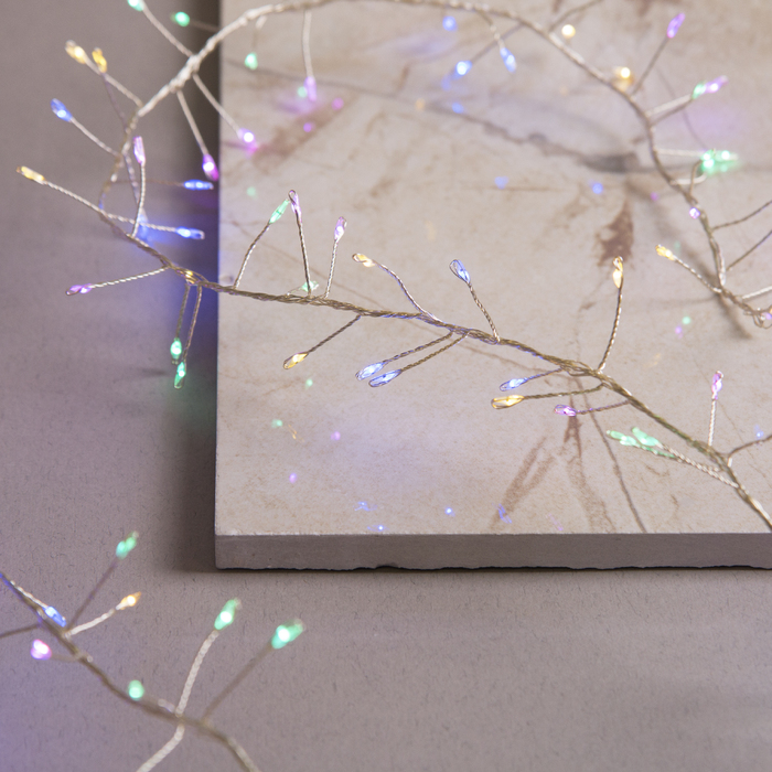 НИТЬ уличная, мишура роса, Д:2 м, Н.С. LED-200-4.5В, контр. 8 р., МУЛЬТИ