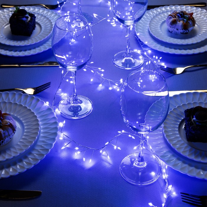 НИТЬ уличная, мишура роса, Д:2 м, Н.С. LED-200-4.5В, контр. 8 р., СИНИЙ