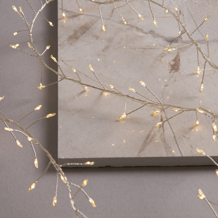 НИТЬ уличная, мишура роса, Д:2 м, Н.С. LED-200-4.5В, контр. 8 р., ТЁПЛЫЙ БЕЛЫЙ