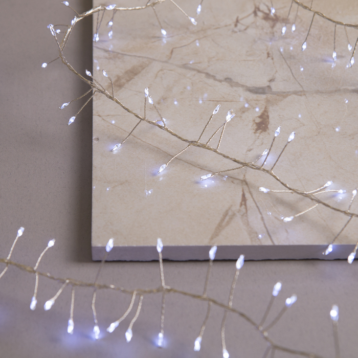 НИТЬ уличная, мишура роса, Д:2 м, Н.С. LED-200-4.5В, контр. 8 р., БЕЛЫЙ