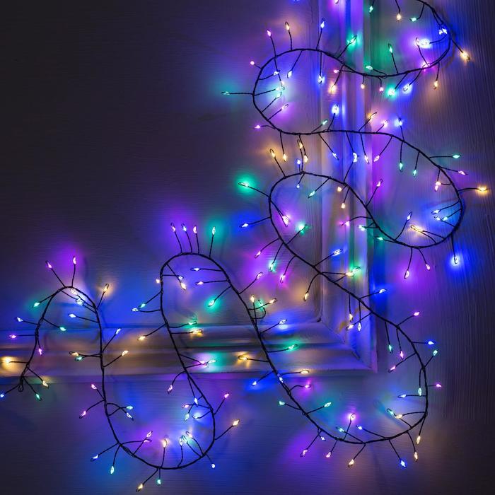 НИТЬ уличная, мишура роса, Д:2 м, Н.Т. LED-200-4.5В, контр. 8 р., МУЛЬТИ