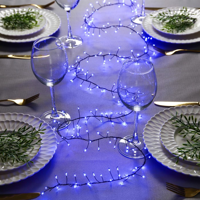 НИТЬ уличная, мишура роса, Д:2 м, Н.Т. LED-200-4.5В, контр. 8 р., СИНИЙ