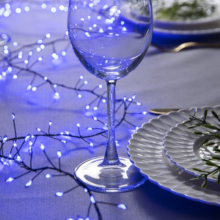 НИТЬ уличная, мишура роса, Д:2 м, Н.Т. LED-200-4.5В, контр. 8 р., СИНИЙ