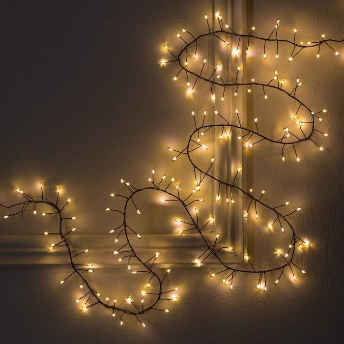 НИТЬ уличная, мишура роса, Д:2 м, Н.Т. LED-200-4.5В, контр. 8 р., ТЁПЛЫЙ БЕЛЫЙ