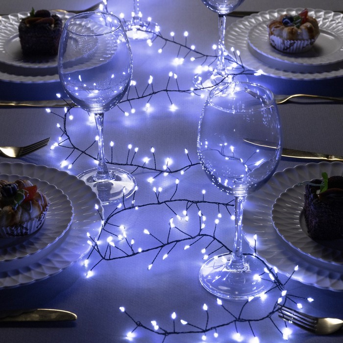 НИТЬ уличная, мишура роса, Д:2 м, Н.Т. LED-200-4.5В, контр. 8 р., БЕЛЫЙ