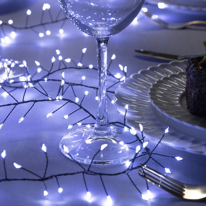 НИТЬ уличная, мишура роса, Д:2 м, Н.Т. LED-200-4.5В, контр. 8 р., БЕЛЫЙ