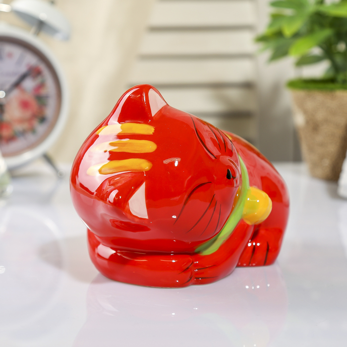 Копилка керамика "Спящий котик с колокольчиком на шее" МИКС 10х15,5х10 см