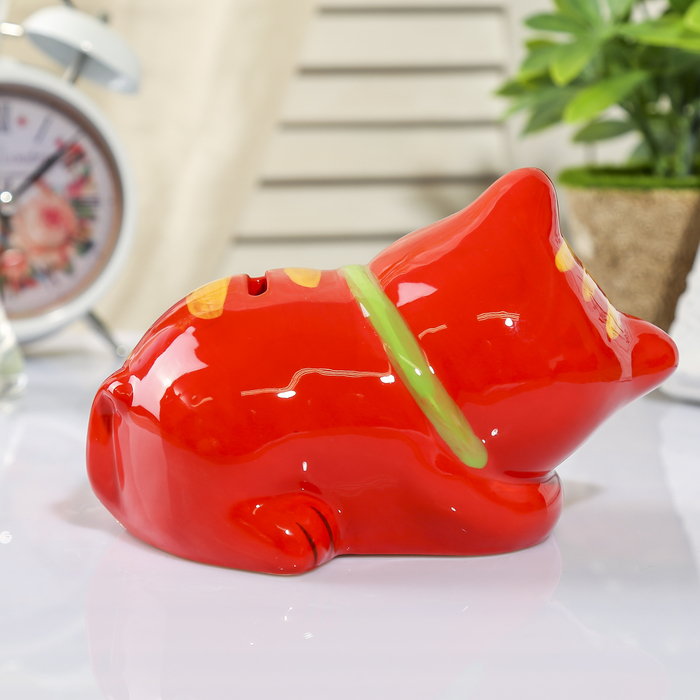 Копилка керамика "Спящий котик с колокольчиком на шее" МИКС 10х15,5х10 см