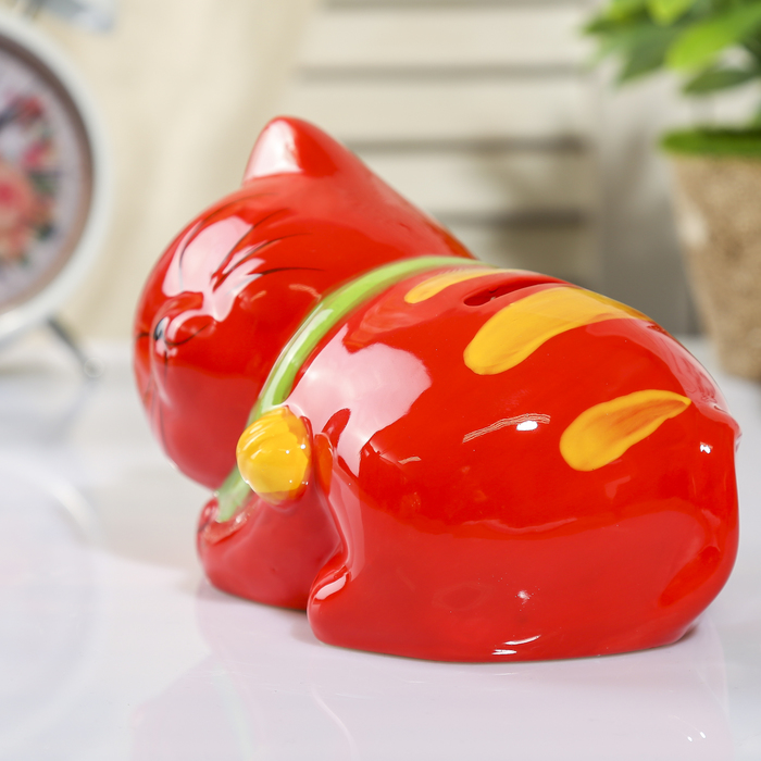 Копилка керамика "Спящий котик с колокольчиком на шее" МИКС 10х15,5х10 см