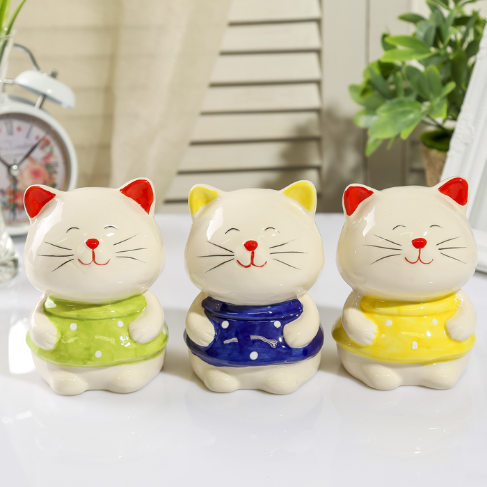 Копилка керамика "Киска в платье в горошек" МИКС 11,5х8,8х8,8 см