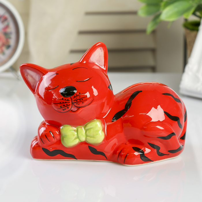 Копилка керамика "Полосатый котёнок с бантиком" МИКС 10,8х15,5х9 см