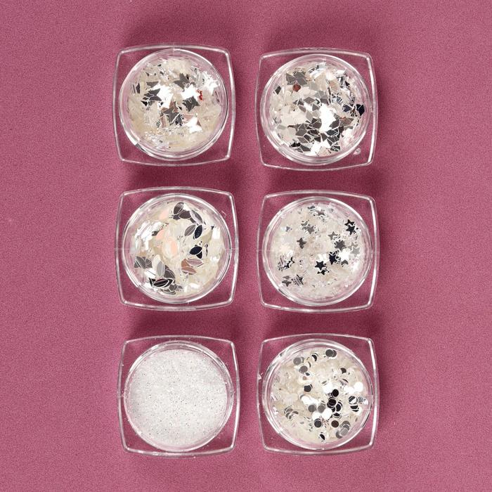 Набор для ногтей: 6 баночек, цвет белый