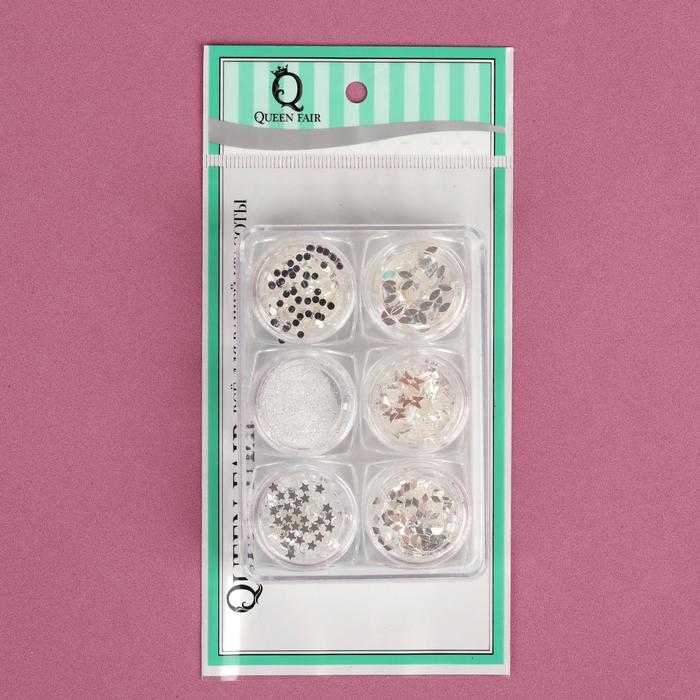 Набор для ногтей: 6 баночек, цвет белый