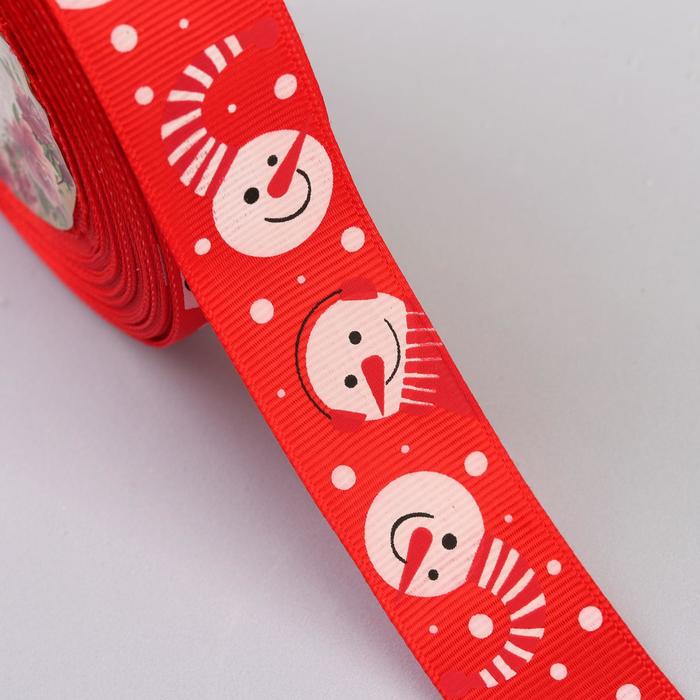 Лента репсовая «Снеговик», 25мм, 18±1м, цвет красный