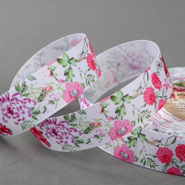 Лента репсовая «Букет», 25мм, 18±1м, разноцветная