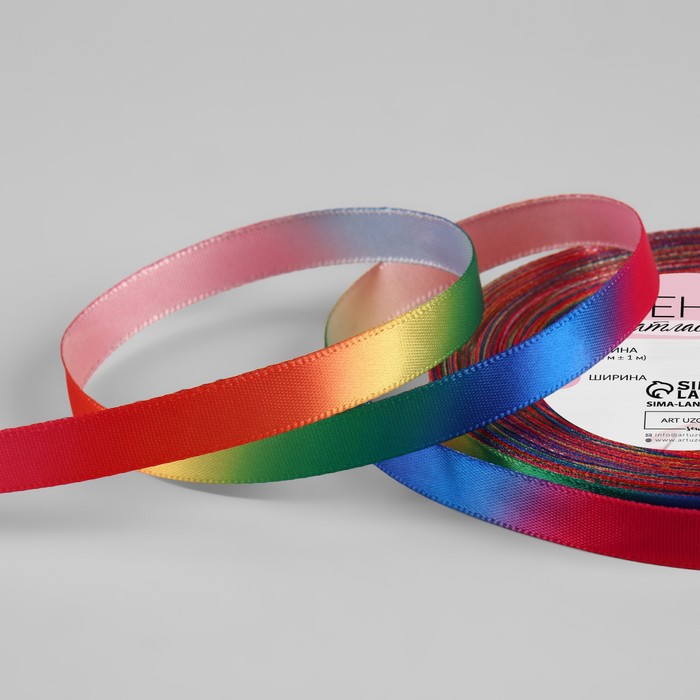 лента атласная радуга 10 мм × 18 ± 1 м разноцветная Лента атласная «Радуга», 10 мм × 18 ± 1 м, разноцветная