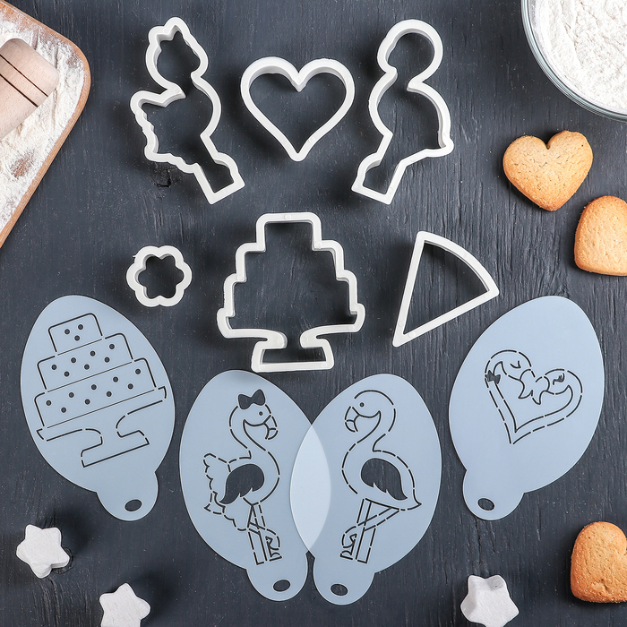 Набор форм для печенья из 6 шт + трафареты 4 шт"Фламинго"