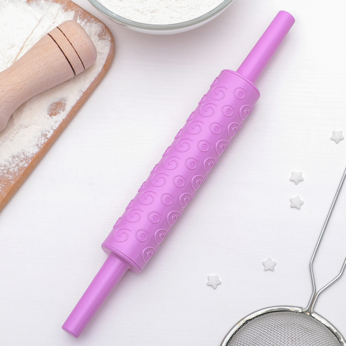 Скалка фактурная кондитерская "Завитки" 25х3 см, рабочая поверхность 14 см