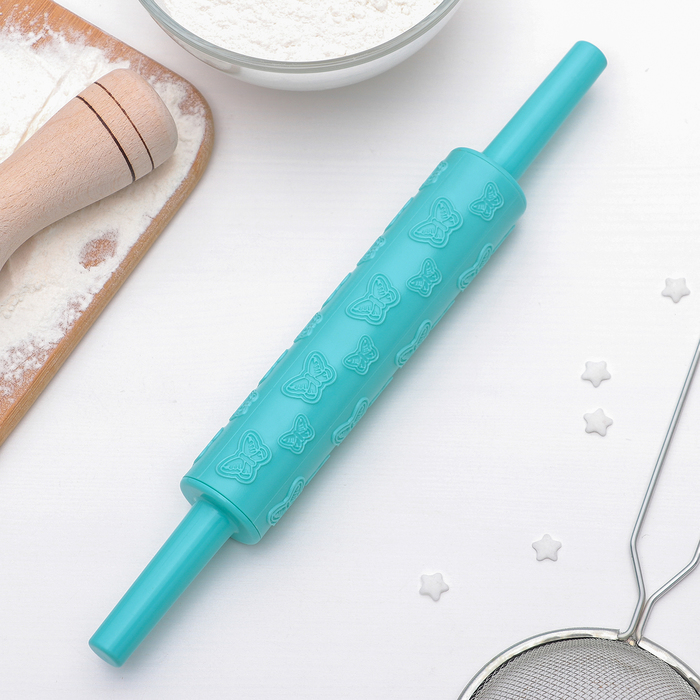 Скалка фактурная кондитерская "Бабочки" 25х3 см, рабочая поверхность 14 см