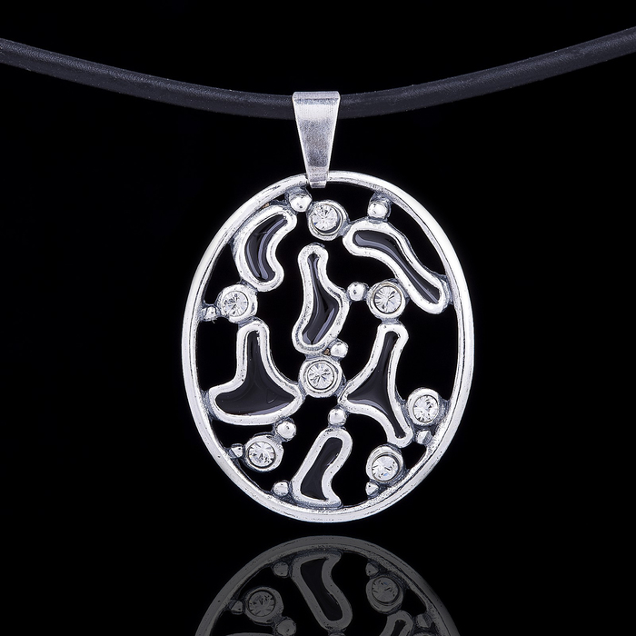 Кулон "Мозаика". цвет чёрно-белый в чернёном серебре