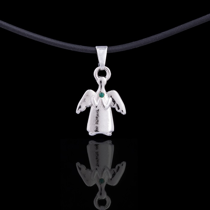 Кулон "Ангелочек", цвет зелёный в чернёном серебре